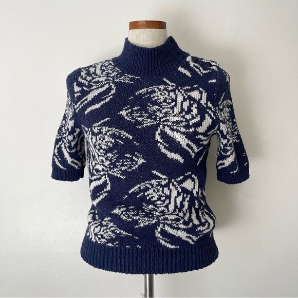 Anthropologie Maeve Dilvendra Navy Blue mock neck sweater Small NWOT - Picture 2 of 7